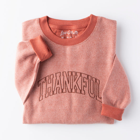 Embroidered Thankful Fuzzy Sweatshirt