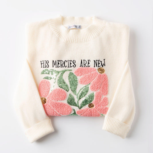 His Mercies Are New Embellished Sweater