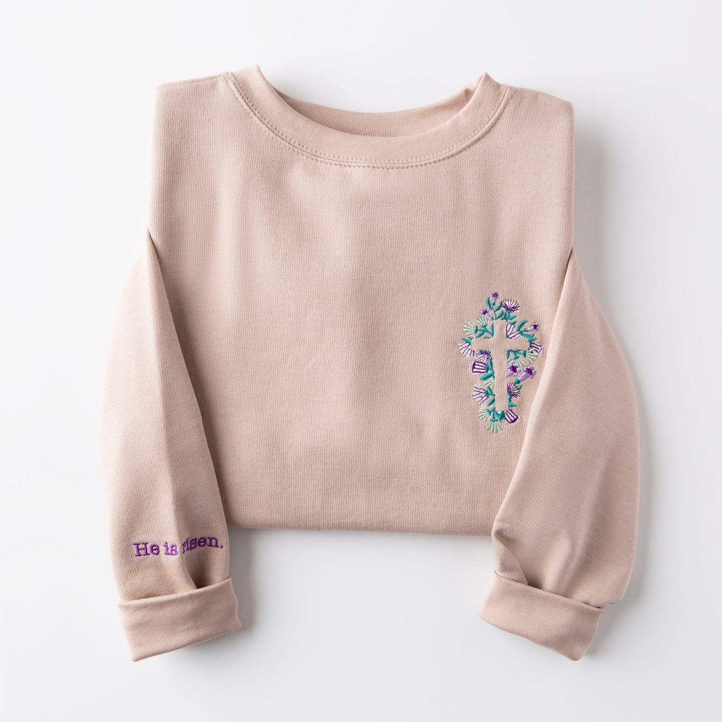 Embroidered He is Risen Floral Cross Sweatshirt