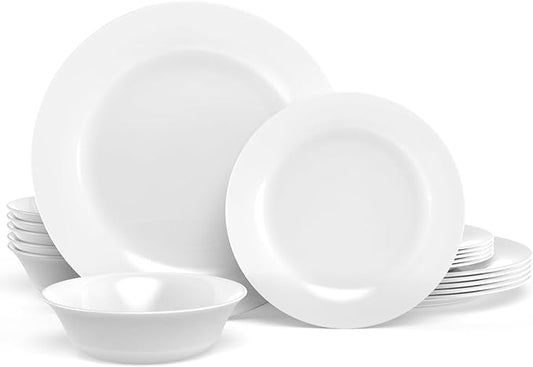 Dinnerware Set,18-PCS Kitchen Opal Dishes Set Service for 6, Lightweight Glass Plates and Bowls Set, Safety for Microwave & Dishwasher, Break and Chip Resistant