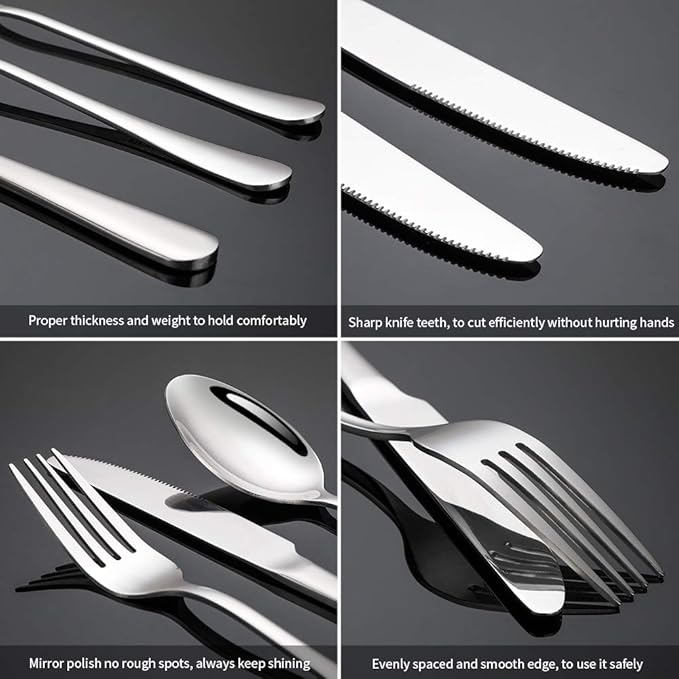 Silverware Set, Flatware Set Service for 4 Stainless Steel Cutlery Set 20 Piece Include Upgraded Knife Spoon Fork Mirror Polished, Dishwasher Safe