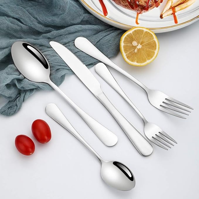 Silverware Set, Flatware Set Service for 4 Stainless Steel Cutlery Set 20 Piece Include Upgraded Knife Spoon Fork Mirror Polished, Dishwasher Safe