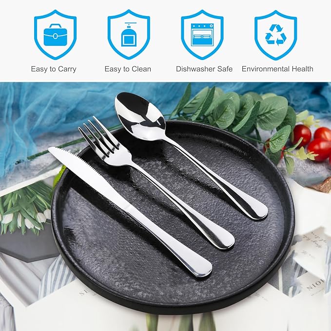 4PCS Premium Travel Utensils With Case, Stainless Steel Reusable Portable Utensils Set With Case, Travel Silverware Set With Case for Lunch Box Includ Fork Spoon Knife Set, Silver