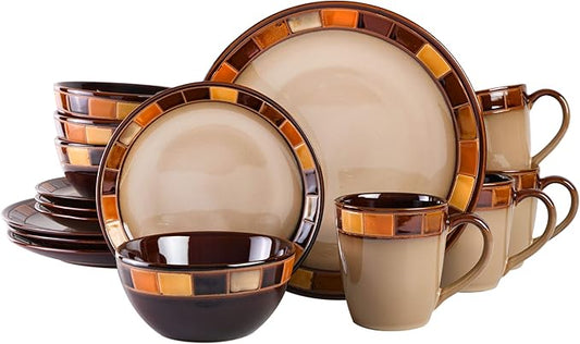 16-piece Dinnerware Set Service for 4, Beige and Brown