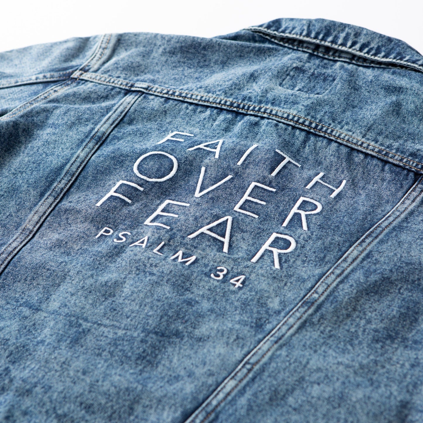 Vintage Washed Faith Over Fear Denim Jacket