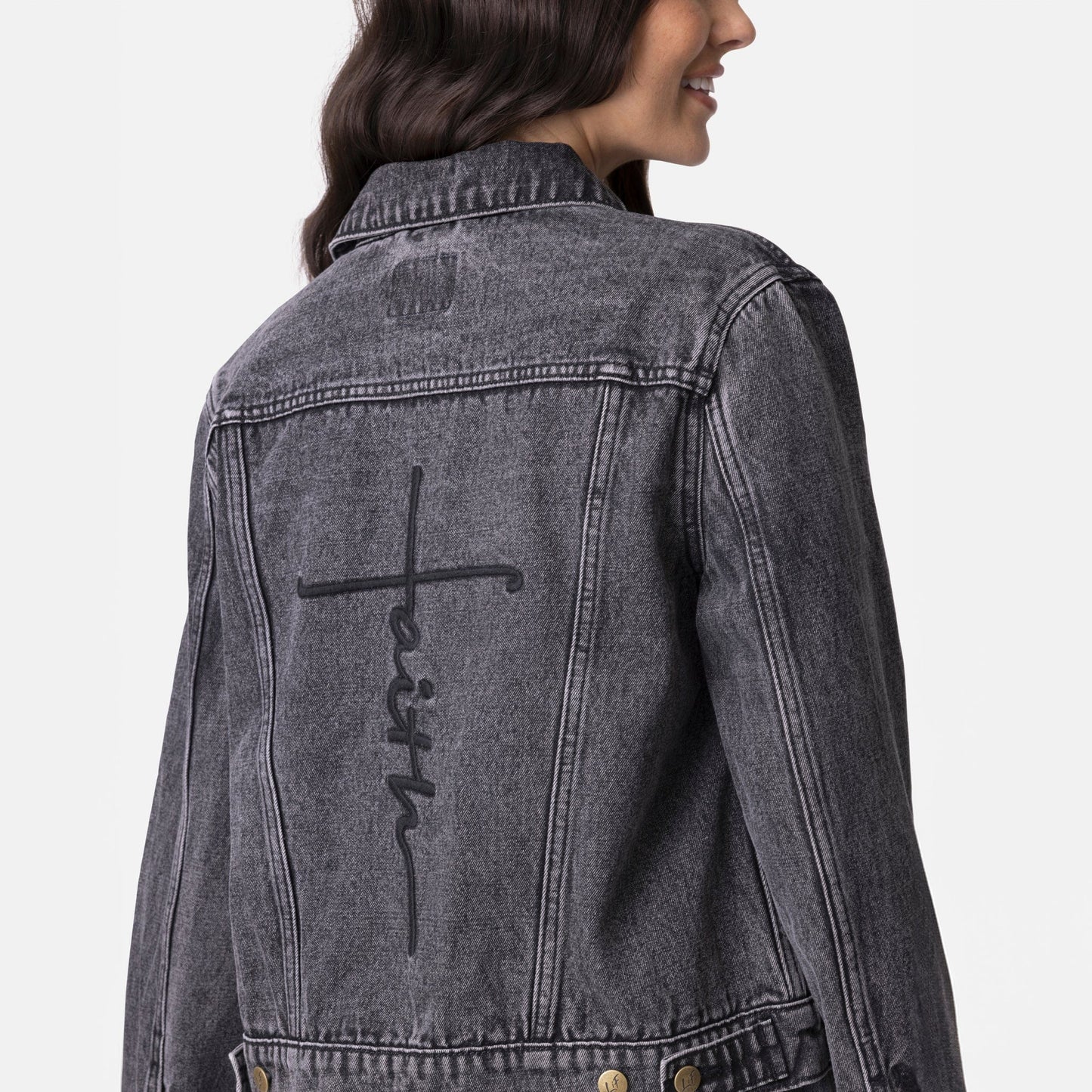 Vintage Washed Faith Cross Denim Jacket