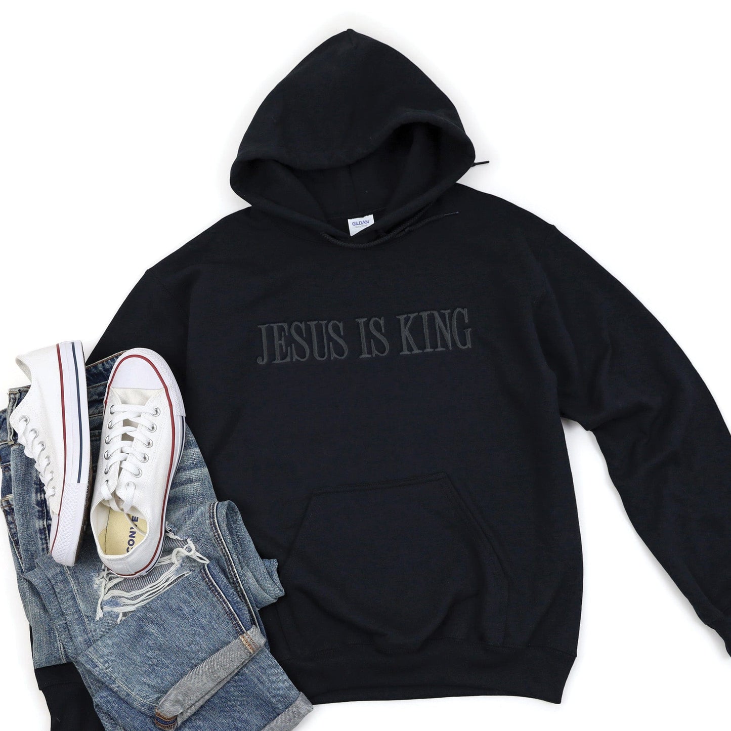 Embroidered Jesus is King Pullover Hoodie