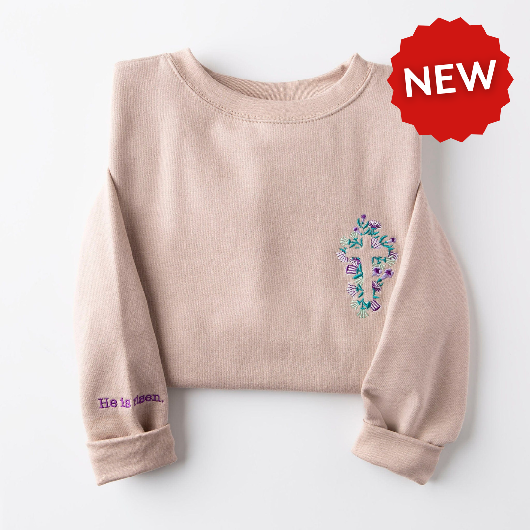 Embroidered He is Risen Floral Cross Sweatshirt