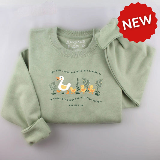 Embroidered Psalm 91:4 Ducks Sweatshirt