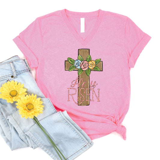 He Is Risen Cross V-Neck