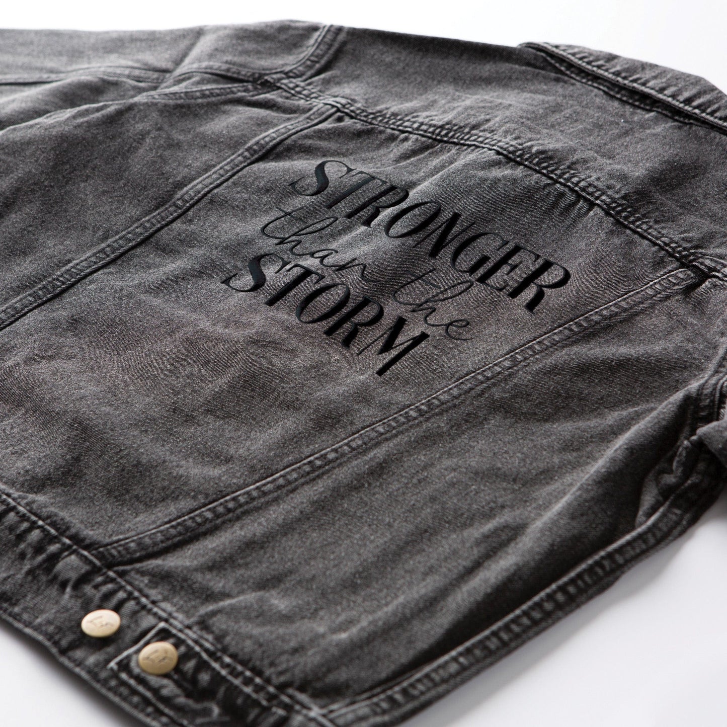 Vintage Washed Stronger Than The Storm Denim Jacket